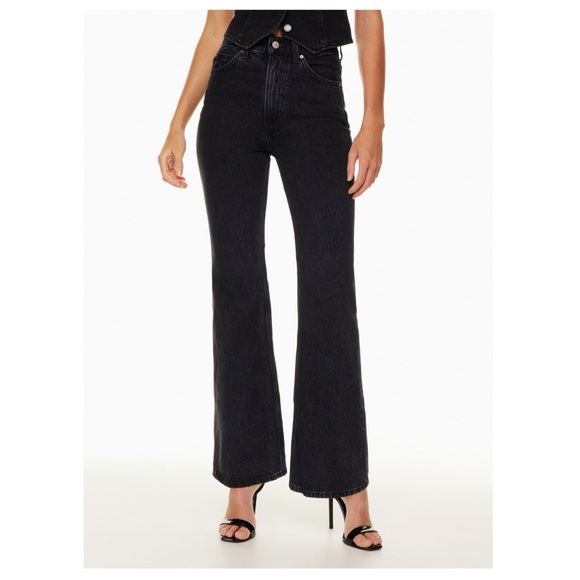 NWT DENIM FORUM Marlene 60s High Rise Flare 30L in Black Eyeliner Size 26 - Picture 1 of 12